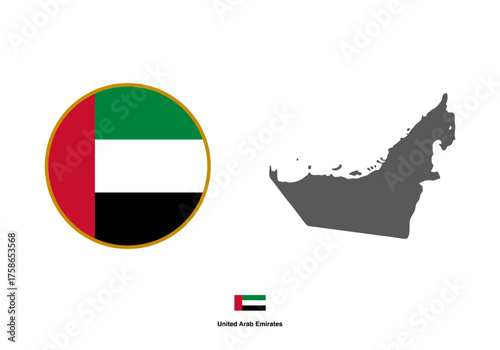 Flag and map of UAE, United Arab Emirates with transparent background