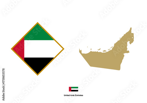 Flag and map of UAE, United Arab Emirates with transparent background