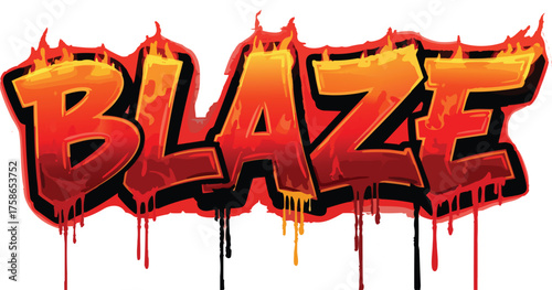 Fiery Blaze Graffiti Vector Illustration Hot Burning Word Isolated on Transparent Backdrop Fire Text Effect Bold Font Style Red Orange Color Design for Graphic Elements