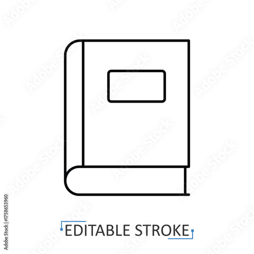 A closed book icon in a minimalist style with editable stroke. School education, library literature, university textbook, knowledge and learning, story reading, encyclopedia information.