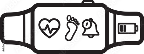 Smartwatch icons representing health activity tracking and notifications for a healthy lifestyle vector illustration
