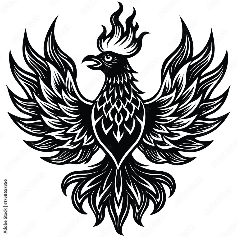 Fototapeta premium phoenix with crown rising from flames luxury icon.eps