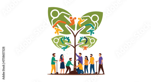 Community Members Planting A Tree Symbolizing Growth and Connection