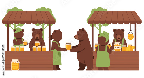 Bears Selling Honey at a Farmer's Market