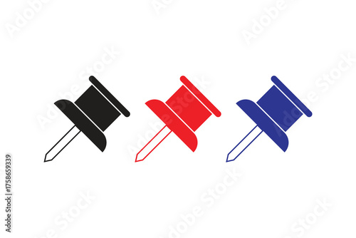 Push Pin Icons – Colorful Office Stationery for Planning, Organization, and Reminder Concepts