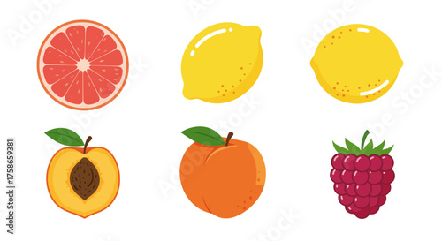 Colorful collection of fresh fruits on white background