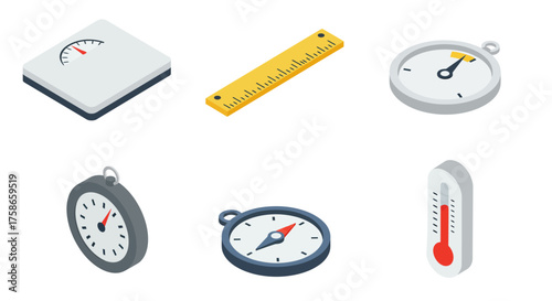 Essential measurement tools set in modern isometric design