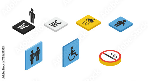Isometric bathroom and accessibility icons set for modern design