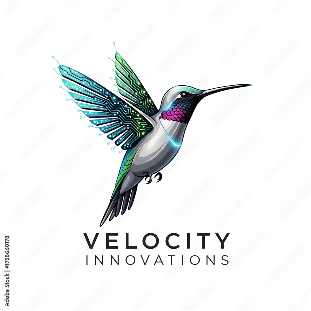 Obraz premium Minimalist Tech logo design Concept - 27 : Tech Hummingbird