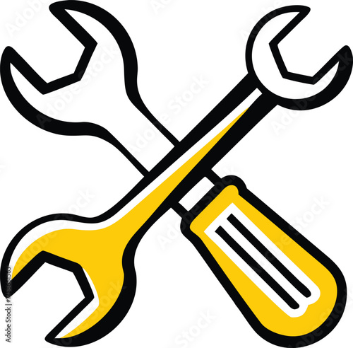 wrench and screwdriver crossed icon on black backg.eps
