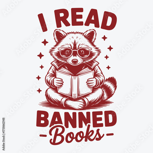 Funny Raccoon Reading Books Cute Intellectual Animal Retro Cartoon Literacy Quote Vintage T Shirt Design