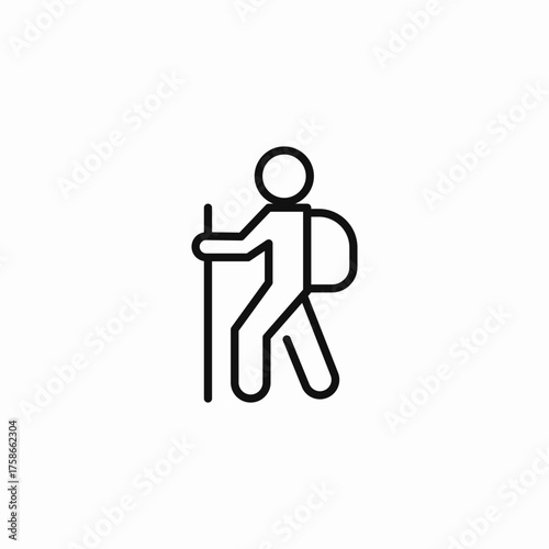 hiker backpack stick icon sign vector