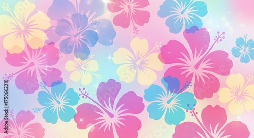 Vibrant Pastel Hibiscus Flowers with a Dreamy Sparkle Effect