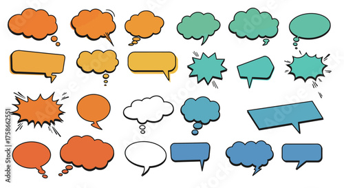 Colorful comic style speech and thought bubbles collection