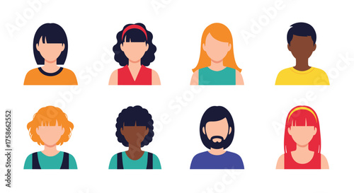 A diverse group of eight avatars representing people with different hairstyles and skin tones.