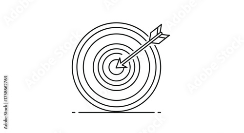 An arrow hitting the bullseye in the center of a target suggesting accuracy and success in achieving goals.