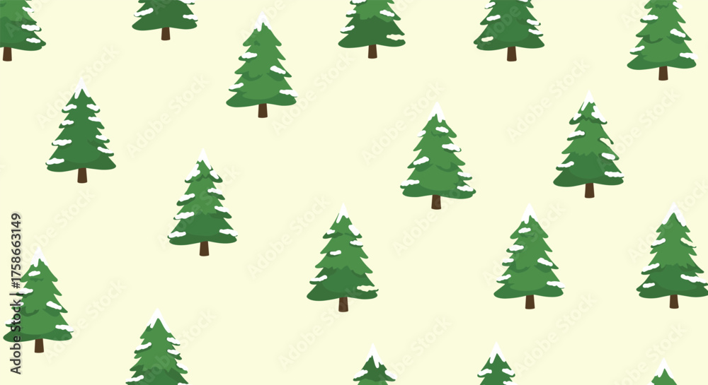 Fototapeta premium A charming winter pattern featuring evergreen trees dusted with soft snow.