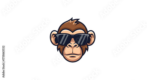Expressive monkey face with sunglasses, a fun and cool character illustration exuding confidence and attitude for creative designs and playful branding concepts