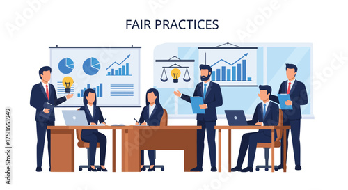Business Professionals Discussing Fair Practices and Growth Strategies in a Meeting Room