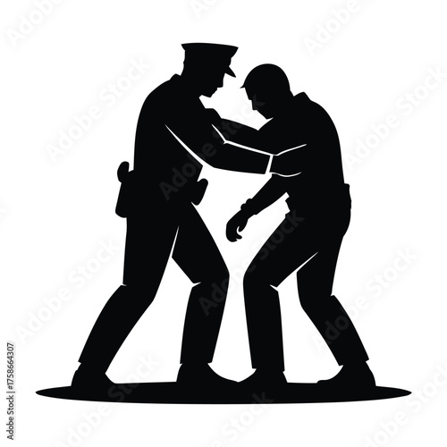 Silhouette Style Police and Suspect  Crime Control and Safety Symbol