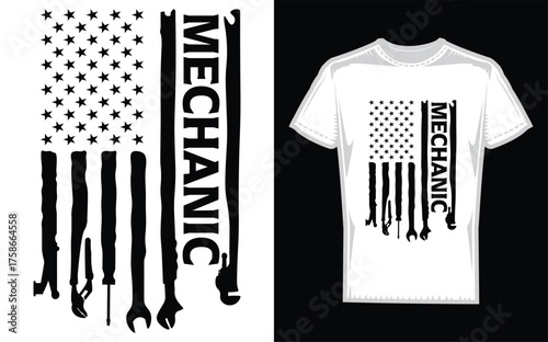 American mechanic silhouette with usa flag emblem professional graphic design for automotive industry