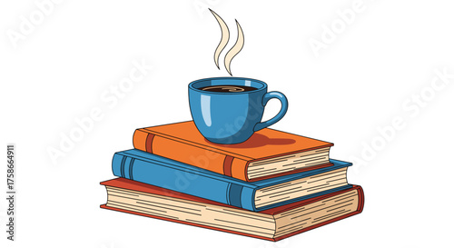 A warm cup of coffee sits atop a stack of engaging books during a quiet afternoon break.