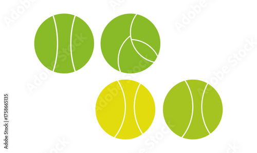 vector illustration of sports balls set: stylized tennis balls and abstract segmented sphere designs in lime green and yellow colors for game and activity graphics