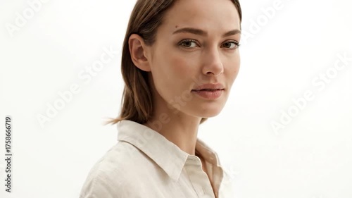 Portrait of a young woman with natural beauty and thoughtful expression.