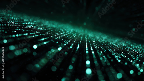 Teal bokeh light abstract background glowing particle futuristic pattern data stream technology cyber motion depth energy