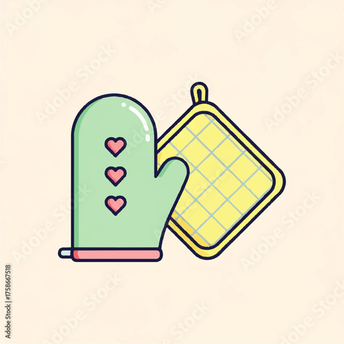 Oven Mitt and Potholder Illustration Cooking and Kitchen Utensils for Culinary Designs