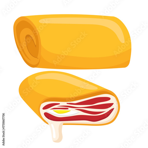 Vector illustration of Indonesian food risol mayo or Indonesian fried pastry roll filled with mayonnaise, egg, and smoked beef