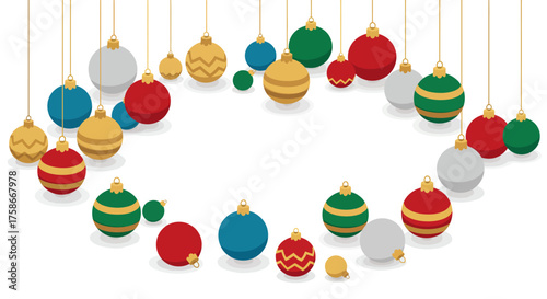 Festive hanging christmas ornaments with empty center for holiday design
