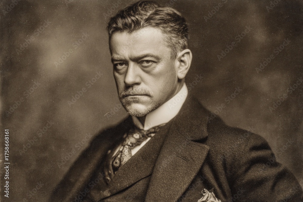 Obraz premium Serious man with in a vintage sepia studio portrait