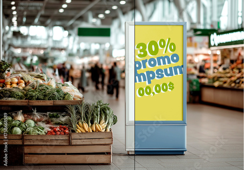 Supermarket advertising billboard mockup with vegetables