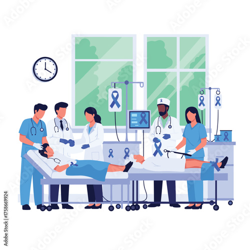 Medical Team Providing Critical Care to Patients in Hospital Ward