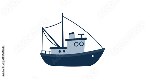 Simple flat design fishing boat on white background