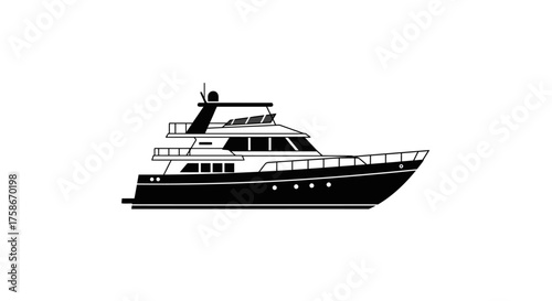 Sleek silhouette of a luxury yacht on a white background