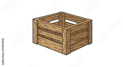 Wooden crate in hand drawn style for storage and organization concepts