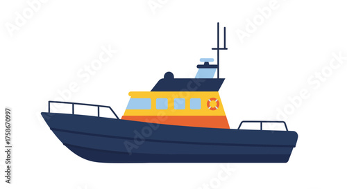 Colorful flat design motorboat isolated on white