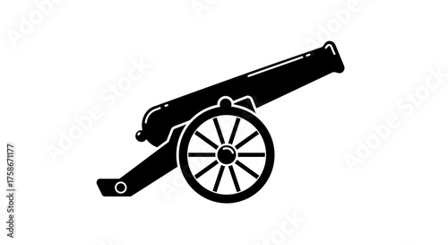 Classic cannon silhouette: vintage artillery icon on white background