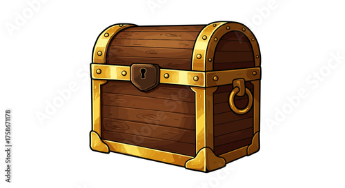 Cartoon treasure chest with gold accents on white background