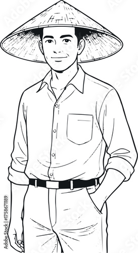 Vector illustration of a farmer posing with his hands in his pockets