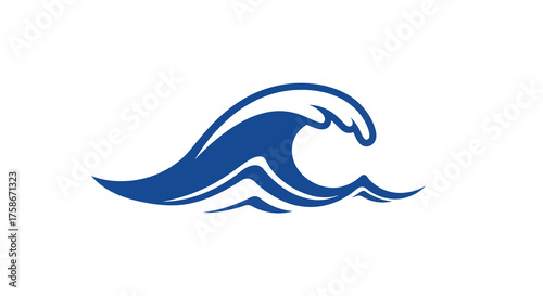 Blue ocean wave symbol with minimalist curves on white background