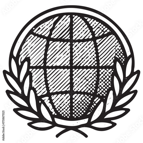 Hand-Drawn Global Business Emblem Icon for Corporate Success