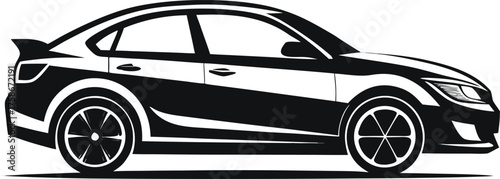 Black and white silhouette of a modern sedan car automobile