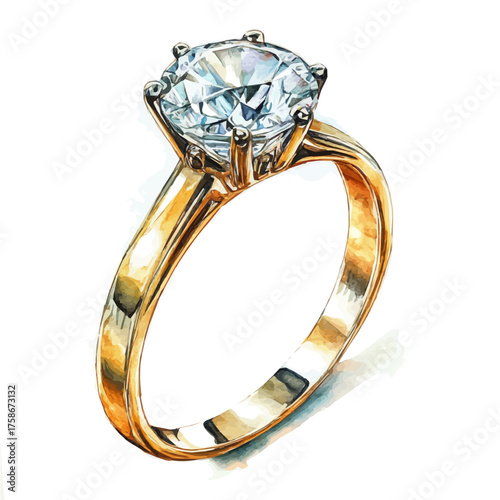 Engagement Ring, watercolor painting vector, isolated on a white background.