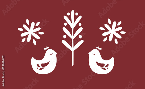 Bird and flower rustic vector illustration