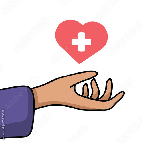 Hand and Heart Icon Symbolizing Medical Healthcare and Care Support