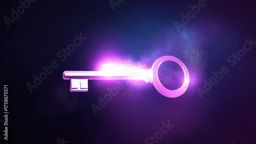 Glowing Purple Key Surrounded by Cosmic Energy