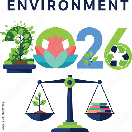 Environment 2026 Sustainability and Balance Vector - Eco-Friendly Development and Ethical Investment